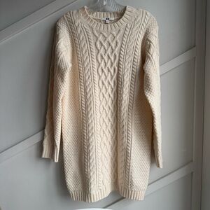 Uniqlo Cream Crew-Neck Long-Sleeved Mini Dress Cable Knit Sweater size S